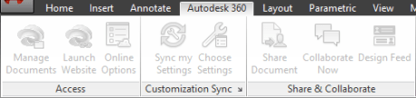 AutoCAD 2014 Autodesk 360 Ribbon Tab