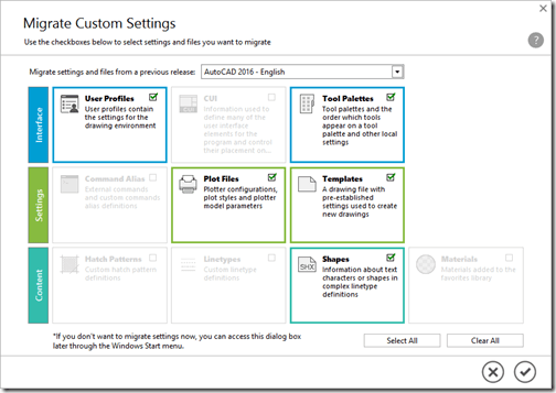 AutoCAD 2017 Migrate Custom Settings